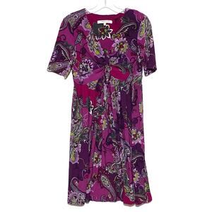 Evan Picone Paisley Classy Purple Dress Artsy Boho Midi Womens 4 Twist Front